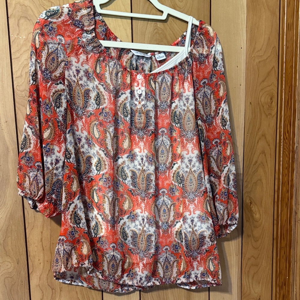 Liz Claiborne Coral Paisley Blouse with 3/4 Sleeves